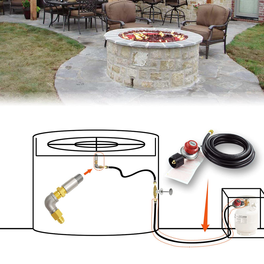 10FT 20PSI Adjustable Propane Regulator Hose with Brass Orifice and Air Mixer Kit 150, 000 BTU For Fire Pit