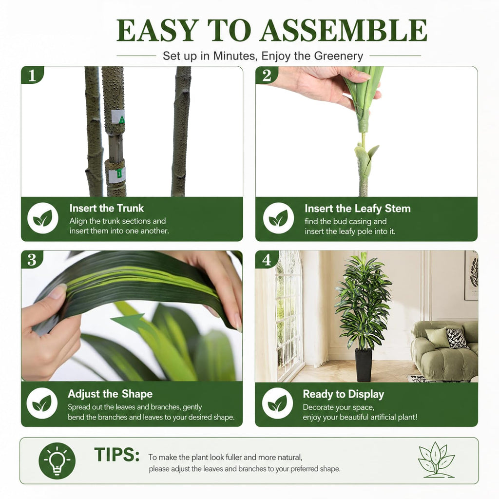 Artificial Dracaena Tree 6FT / Black Planter, Tall Plants Indoor