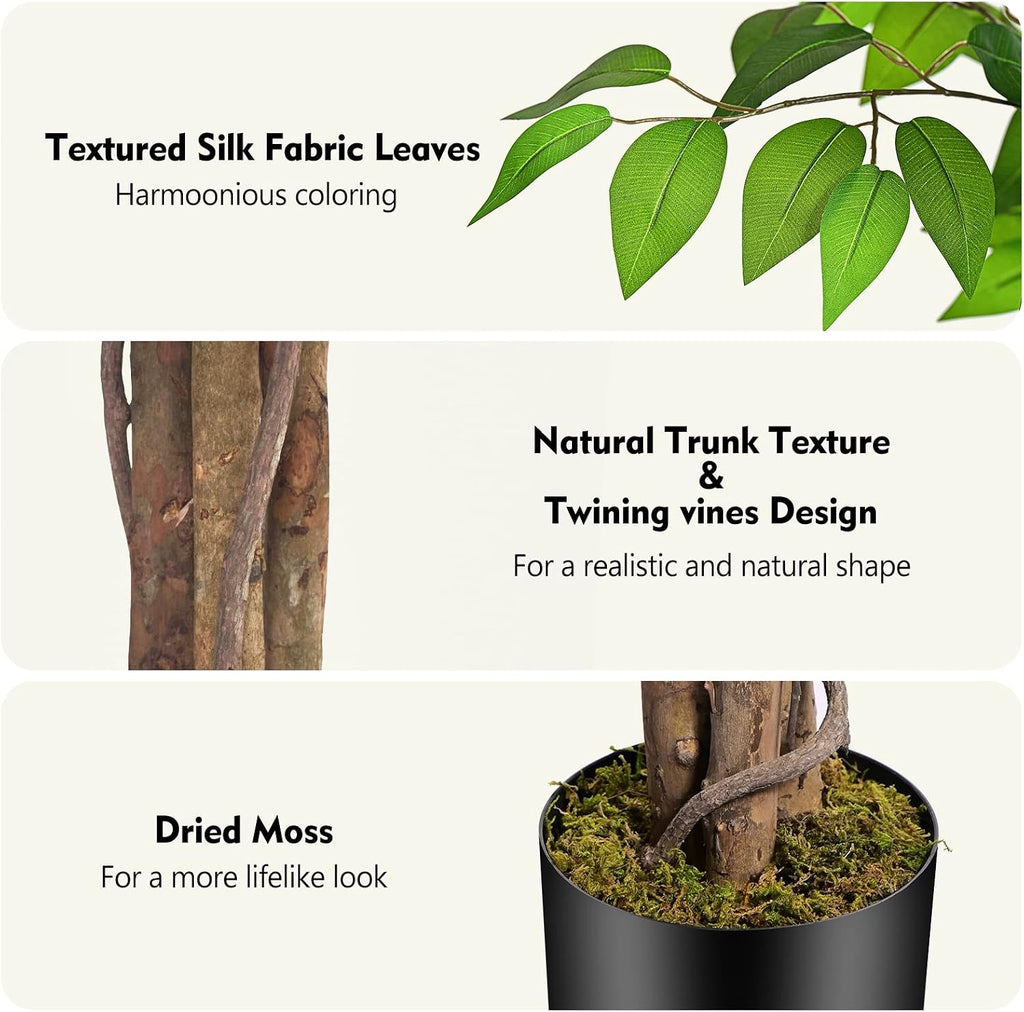 7ft Large Ficus Artificial Trees with Natural Curved Trunks, 84" Tall Lush Faux Tree Decor Indoor, Green Lifelike