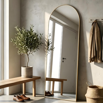 Full Length Floor Mirror, 56"x16" Gold Arched Standing Mirror, Modern Full Body Wall Mirror, Dressing Room, Home