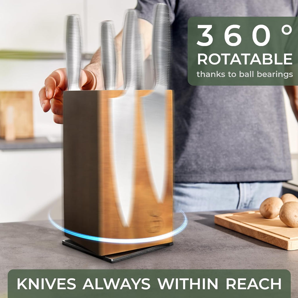 Magnetic Knife Holder Made of Acacia Wood - 360 degree rotatable Knife Block Without Knives - Knife Block - Knife