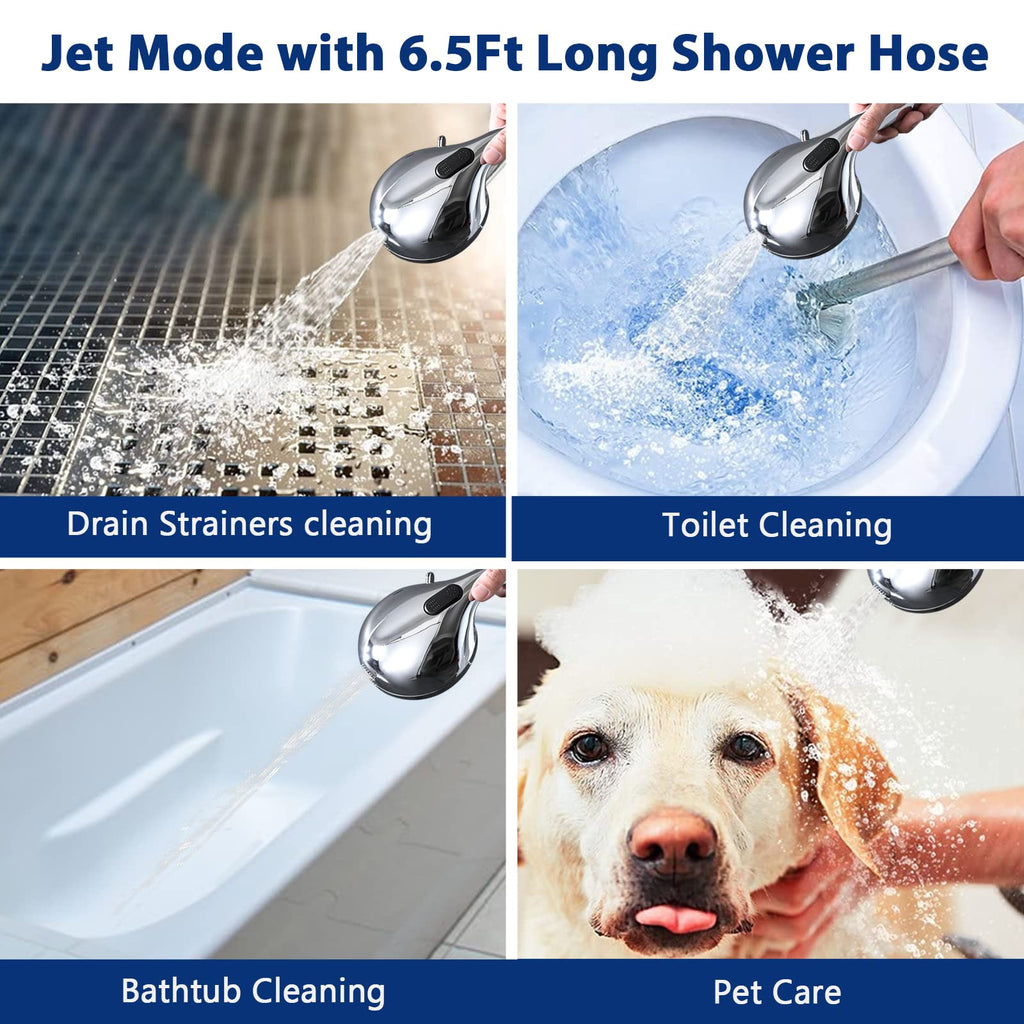 Pressure 10 Setting Handheld Shower Head, 5" Detachable Showerhead Spray Built-in Power Wash to Clean Tub, Tile &