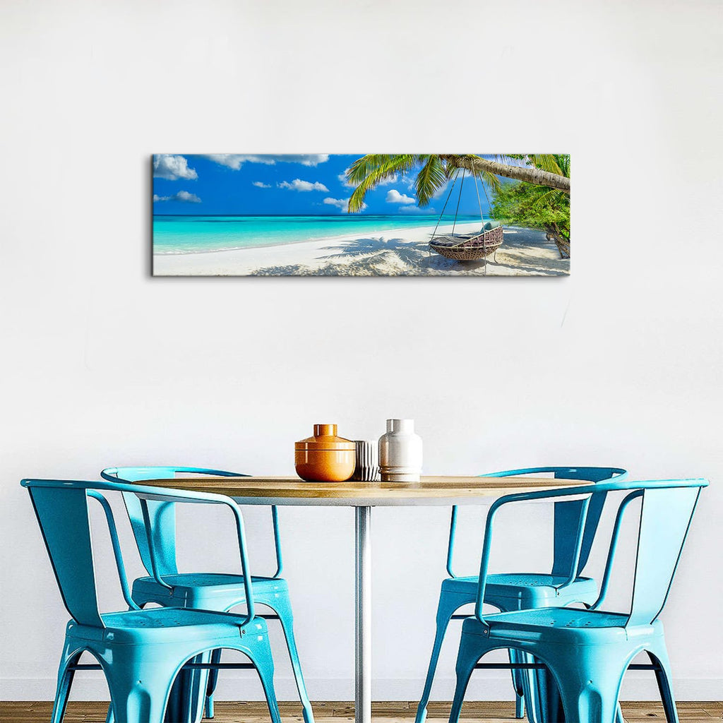 Nature Coastal Scenery Wall Art Tropical Ocean Wall Decor Seascape Coconut Trees on Sands Beach Canvas Picture Photo