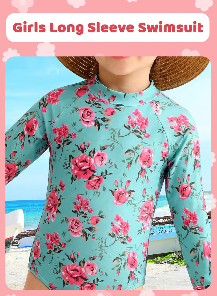 Infant Bathing Suit Girl One Piece with UPF 50+ Sun Protection Infant Light Pink Flower Swimsuit