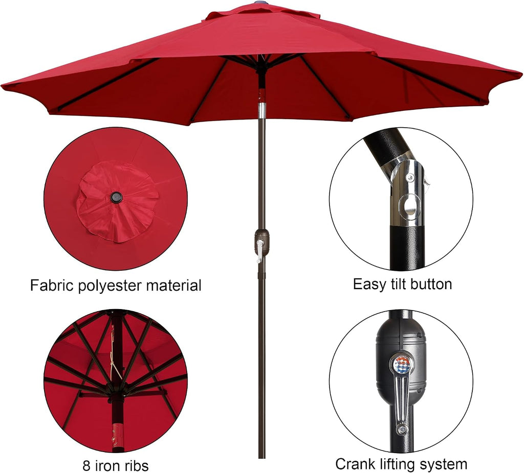 9' Outdoor Patio Umbrella, Outdoor Table Umbrella, Yard Umbrella, Market Umbrella with 8 Sturdy Ribs - RED