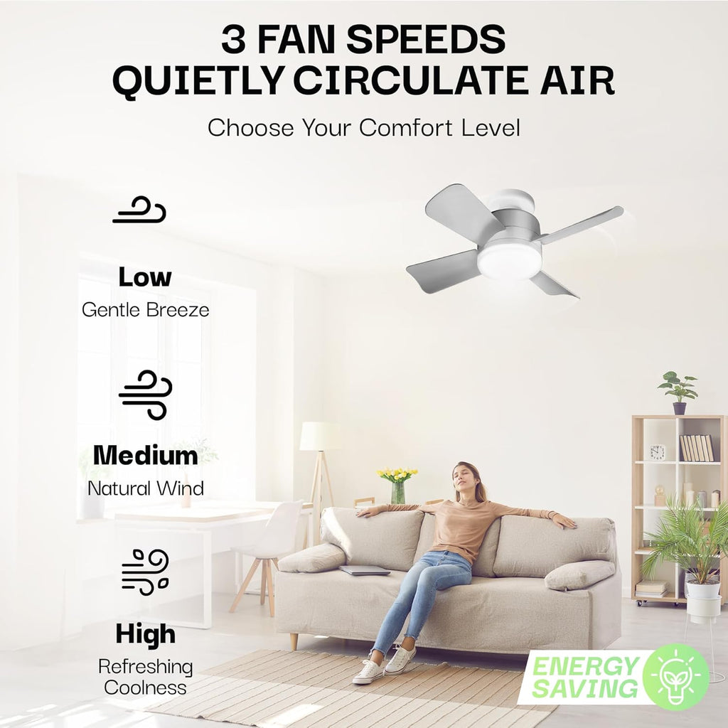 Breeze Socket Fan Light with Remote, Portable Small Ceiling Fans with Lights for Bedroom, Kitchen, Living Room, Ceiling Fan with Light 3500K, 1000 Lumens, Screws into E26/E27 A101-B0BXYY7Y2V