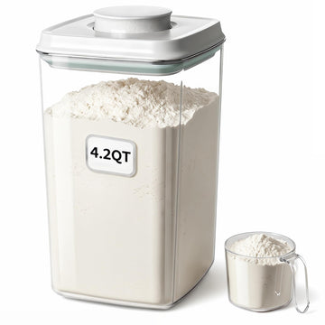 Pop Airtight Food Storage Container with Lid, 4L/4.2qt Large Cereal Flour Sugar Storage Container with Scoop, One