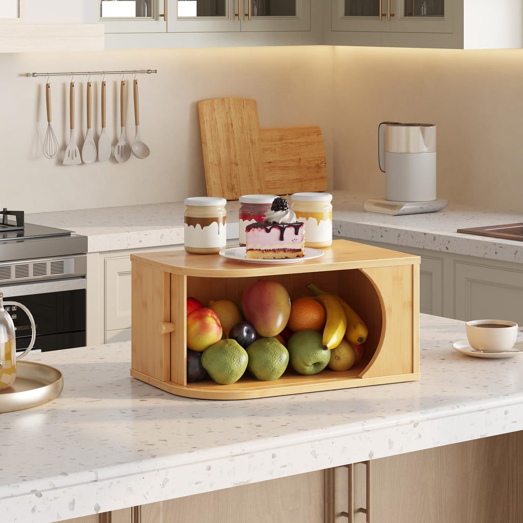 Bamboo Countertop, Roll Top, Bread Storage Container, Corner, Natural