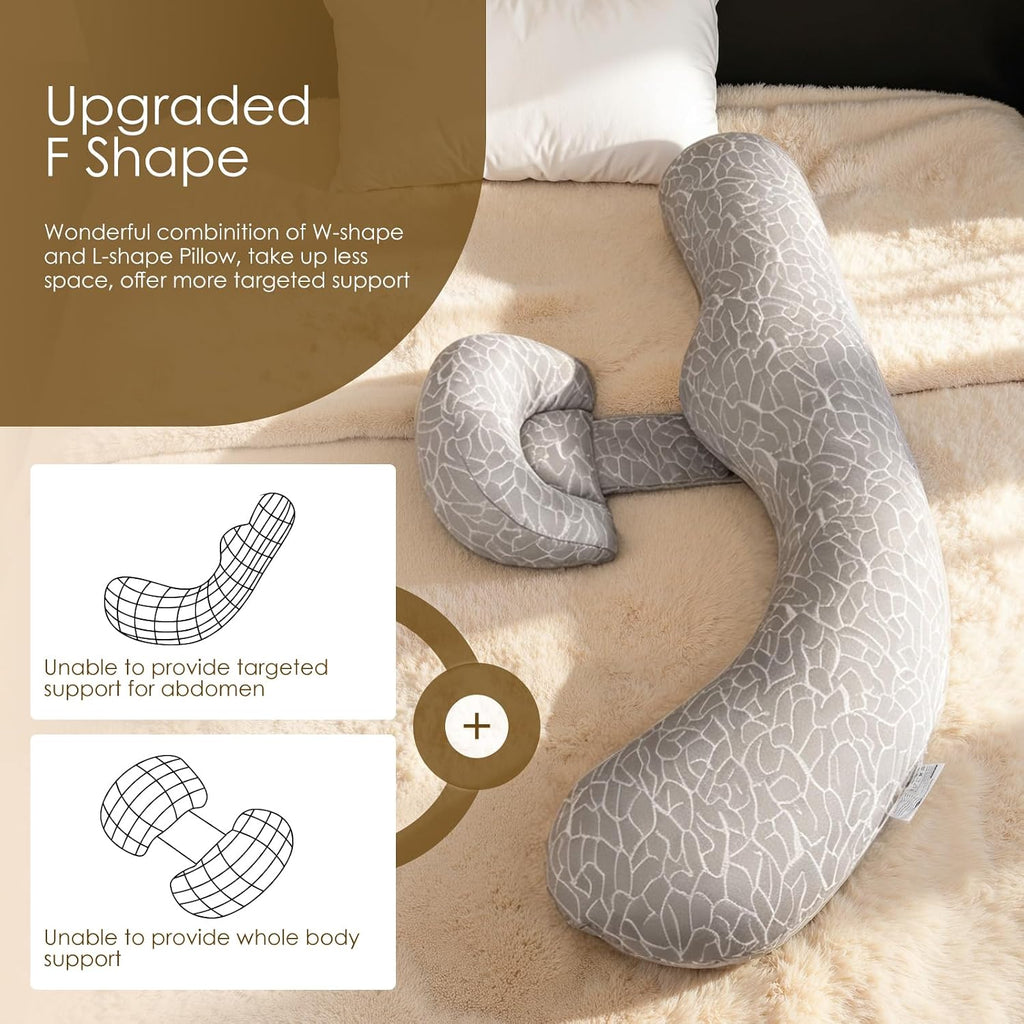 Pregnancy Pillow, F Shaped Maternity Pillow, Adjustable Pregnancy Wedge Pillow with Full Body Support for Back