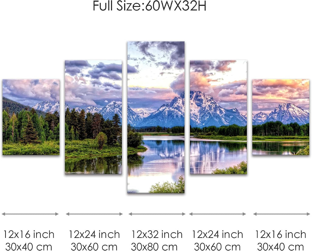 5 Pieces Grand Teton National Park Landscape Wall Art Mountain Canvas Paintings Nature Scenery Pictures Posters