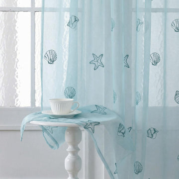 2 Panels Blue Ocean Sheer Curtains 84 Inch