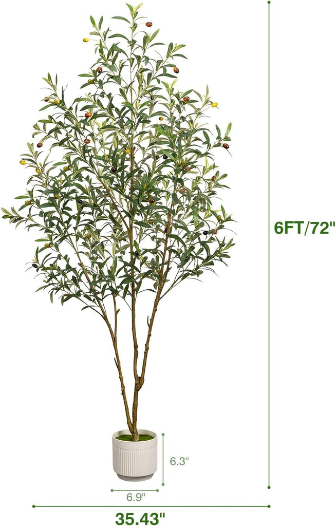 Artificial Olive Tree 6FT - Tall Faux Olive Trees Indoor with Planter&Cotton Basket, Large Fake Olive Plants