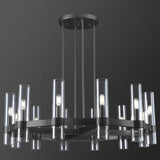 12 Light Black Round Chandelier 36'' Wagon Wheel Chandeliers for Dining Room Light Fixture Clear Glass Tube Chandelier Modern Farmhouse Chandeliers for Living Room Bedroom, Bulb Included A115-B0CF1YY1YS