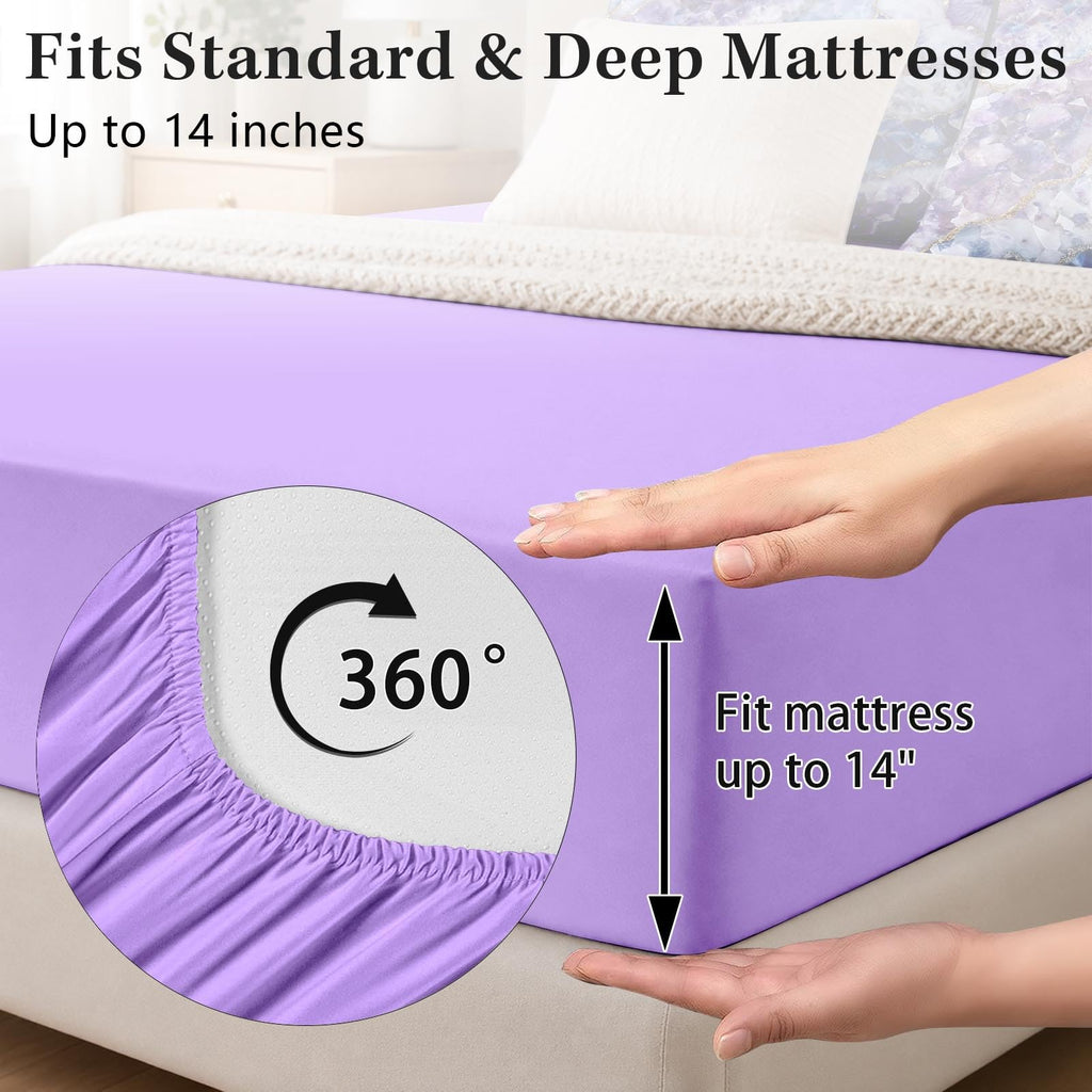 King Comforter Set with Sheets, 7 Pieces Crystal Purple Bedding
