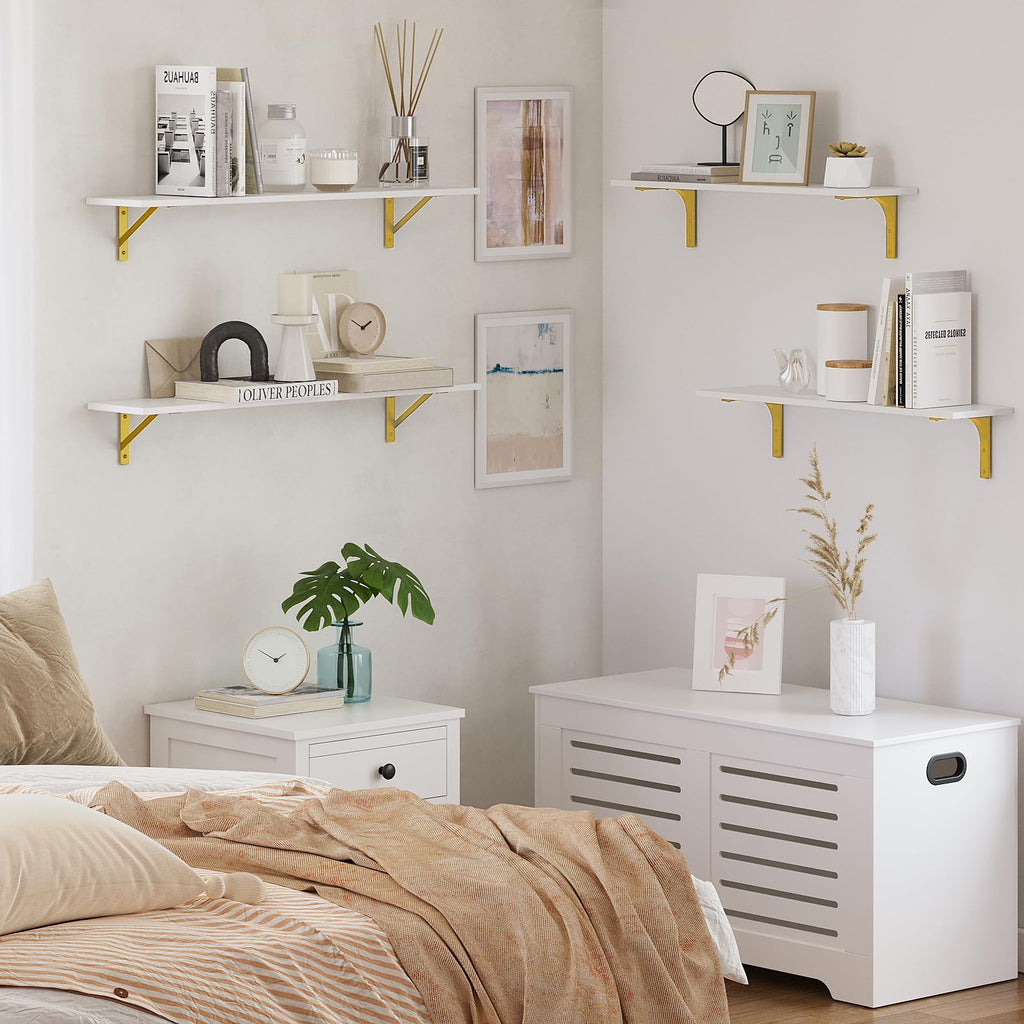 Long Wall Shelves, 31.5Inch Wooden Wall Mounted Shelves, Set of 4