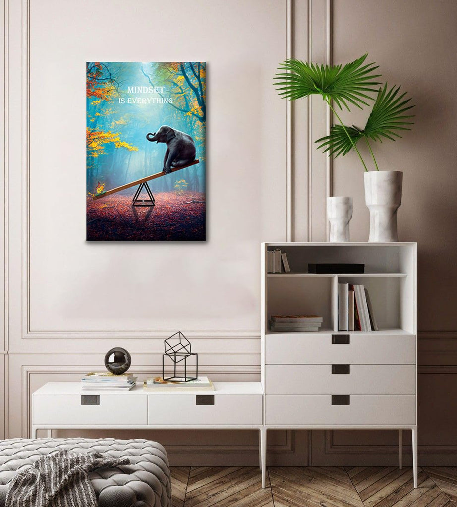 Elephant Wall Art Mindset Motivation Office Wall Canvas Animals Poster Framed Artwork Ready to Hang (16x24 inch)