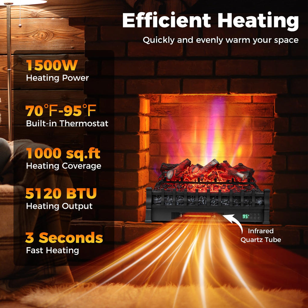 26" WiFi Electric Fireplace Insert Lemon Wood Log W/Crackling