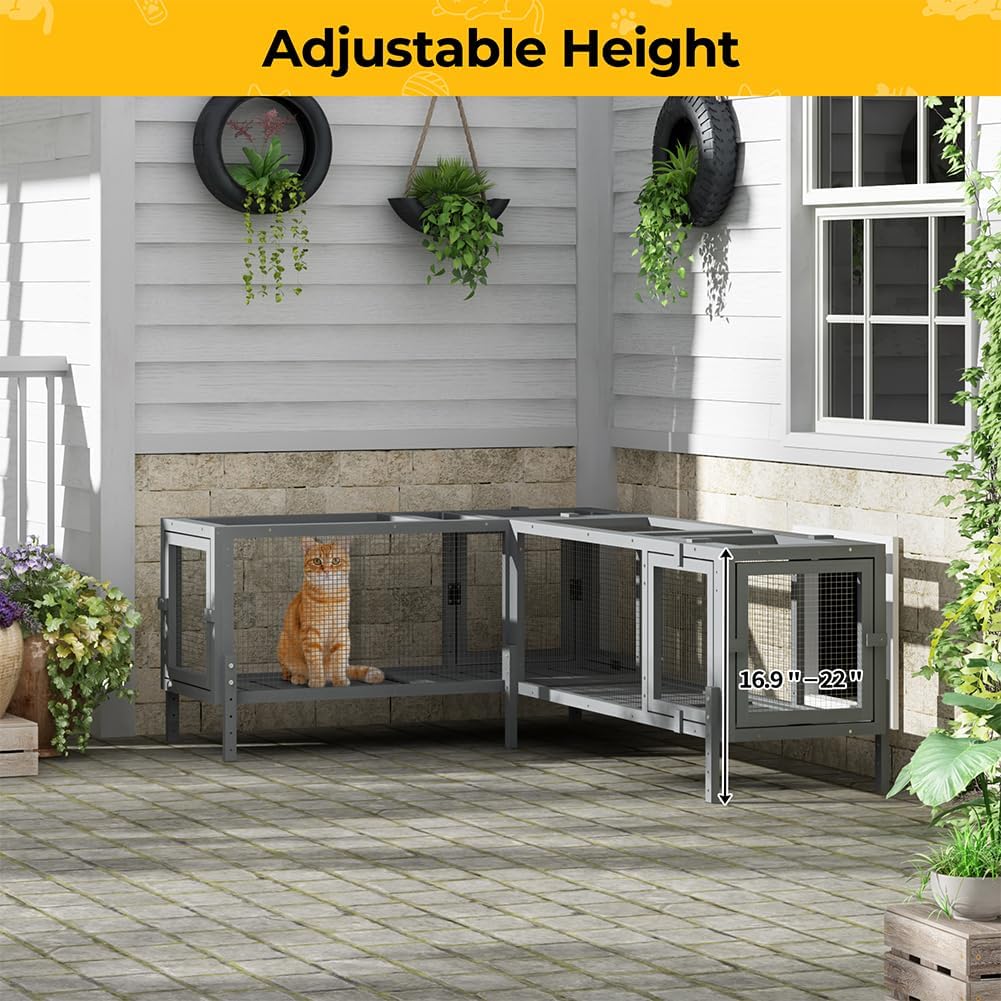 Customize Length Wooden Cat Play Tunnel with Platforms | Configurable Window Catio | Multi-Combination Extendable Cat