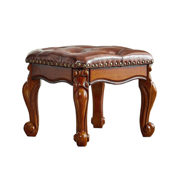 Footstool and Ottomans Small Foot Stool with Fiber Leather Wooden Foot Rest Upholstered Footrest Bedroom (Red-Brown)