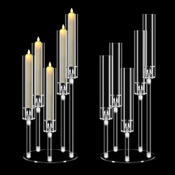 2 Set 5 Arm Acrylic Candle Holder, Mjkeomo 22'' Tall Candelabra Centerpieces for Tables, Candlesticks Holder with