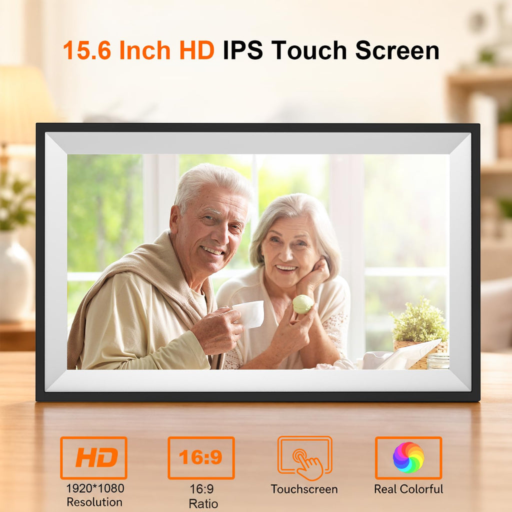 Digital Picture Frame, Frameo 15.6 Inch WiFi Digital Photo Frame, 1920x1080 HD IPS Touch Screen, 32GB Storage