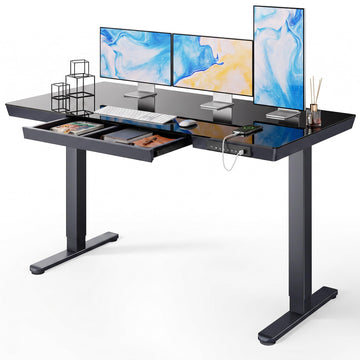 Glass Standing Desk, 55 x 28 Inch Electric Standing Desk