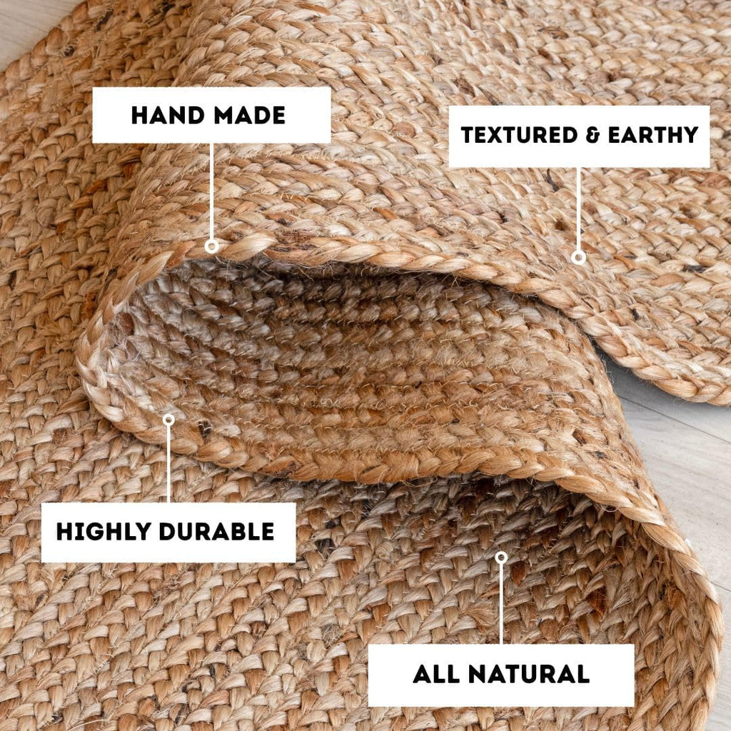 6ft Round Natural Jute Rug - Handwoven Braided Reversible Vintage Area Rug Farmhouse Rustic and Bohe