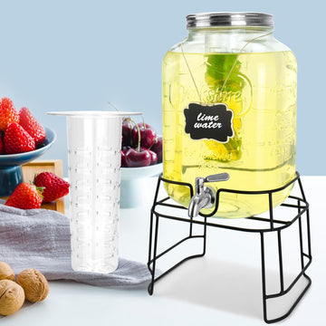 2 Gallon For Parties,Beverage Dispensers With Stand And 100% Leakproof Stainless Steel Spigot.Glass Water Jug