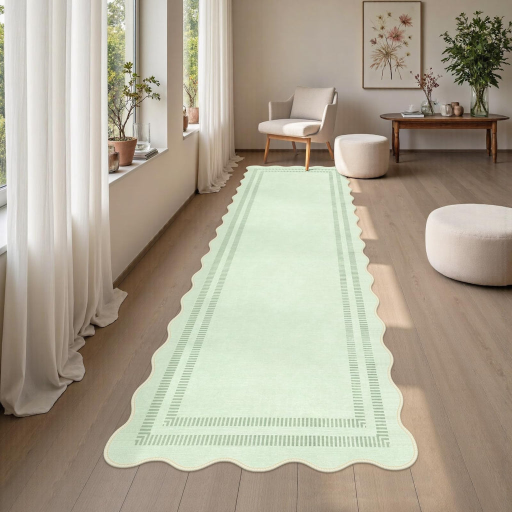 Scalloped Washable Kitchen Hallway Runner Rug