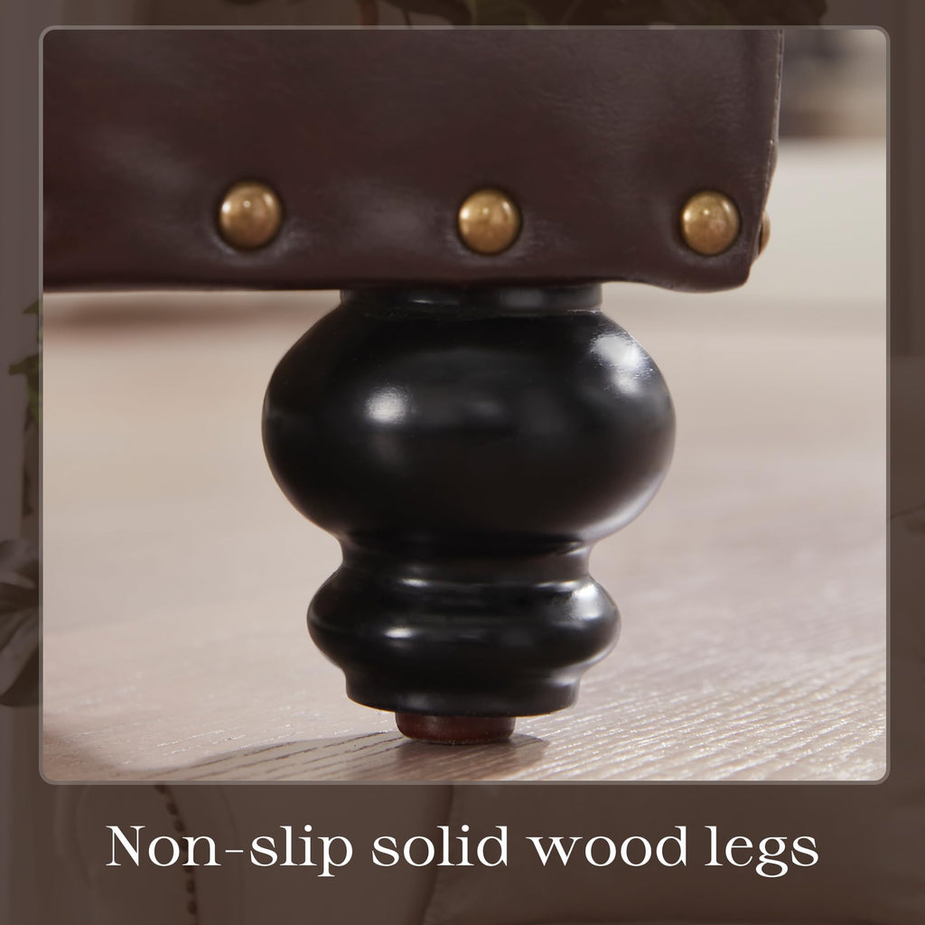 Leather Ottoman with Storage, Upholstered Button Tufted Ottoman Foot Rest, Foot Stools, 24" Rectangle Ottomans with