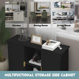 Black Buffet Cabinet,Modern Narrow Sideboard Buffet Cabinet Wooden Side Table with Storage,Black Accent Cabinets