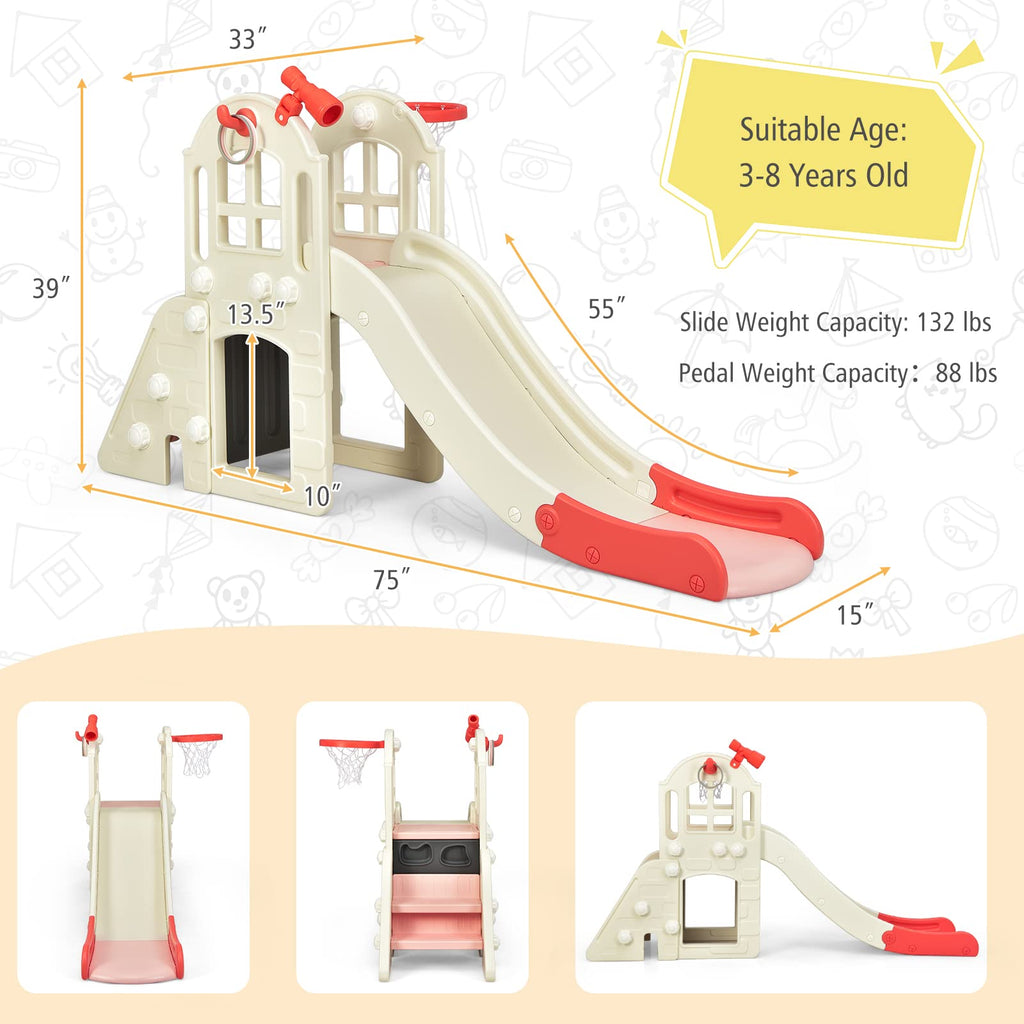 Toddler Large Slide, 6 in 1 Kids Slide Climber Set (Pink)