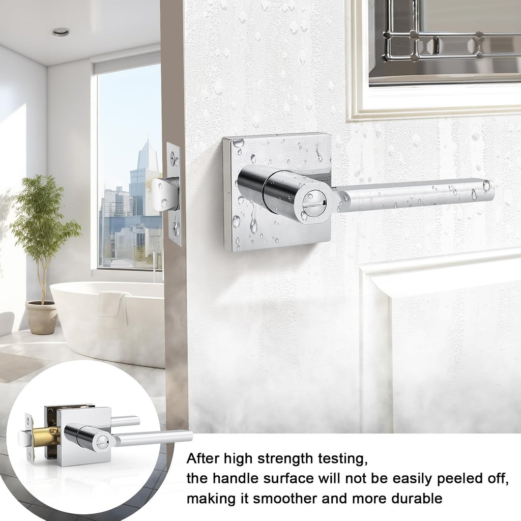 5 Packs Polished Chrome Door Handles Interior Door knob Privacy Lever Square Keyless Lock Right & Left Side Door Lock