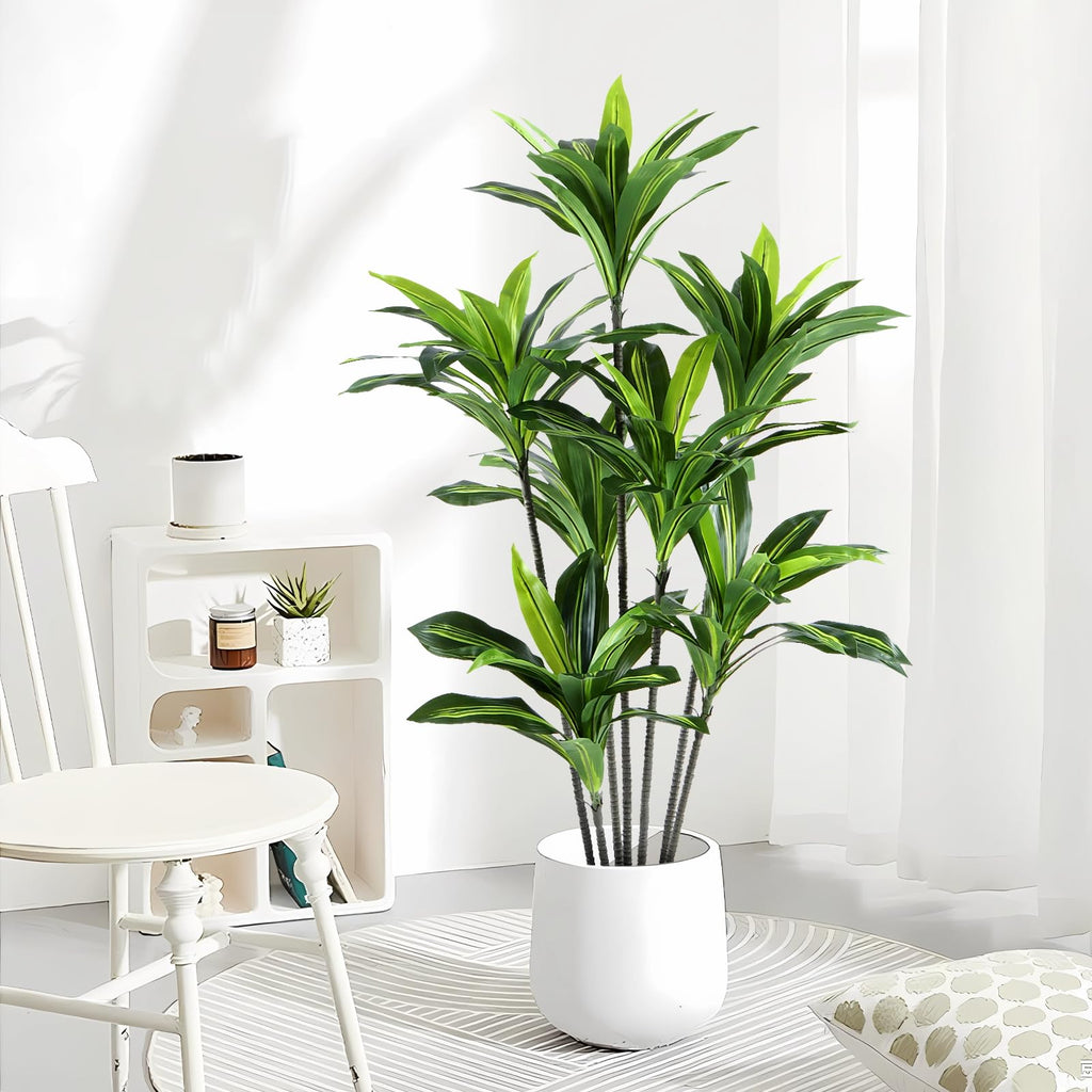 Dracaena Artificial Plant Indoor 5FT - Large Tropical Fake Tree with Lifelike Leaves - Tall Faux Floor Plant in Pot