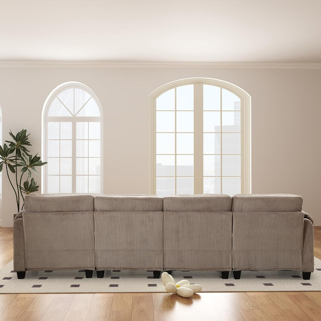 115" Modular Sectional Sofa Couch with Movable Ottoman, Oversized Corduroy U Shaped Sectional Couches with Rolled