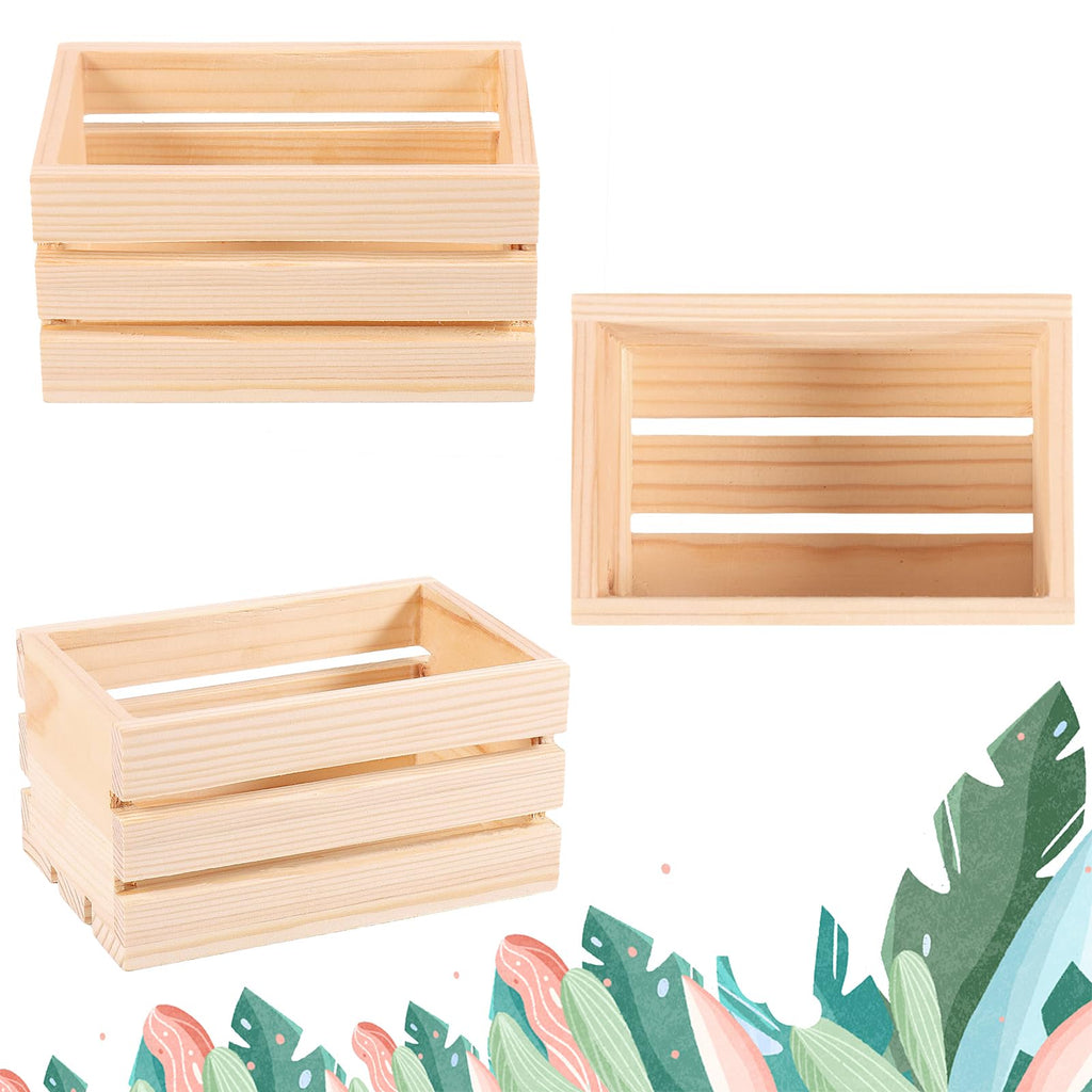 4 Pack Mini Rustic Wooden Crates, Decorative Wood Crates Unfinished Wood Box, Crate Box Wooden Storage Box, Closet