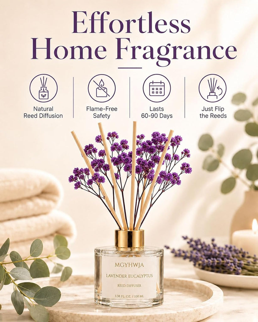 Reed Diffuser Set, 3.38 fl oz Lavender &Eucalyptus Scent Oil