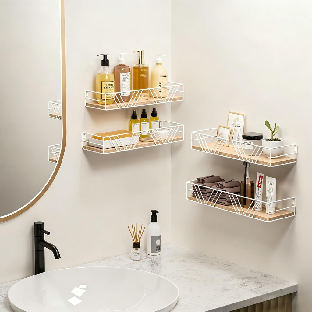 Floating Shelves for Wall, 4 Sets Rustic Shelf with Metal Frame