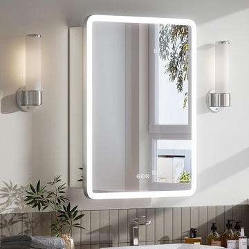 24x32 Medicine Cabinet with Lights (Left-Hinged), AL Alloy Frame, 2 Outlets +1 USB +1 Type-C, Recessed or Surface