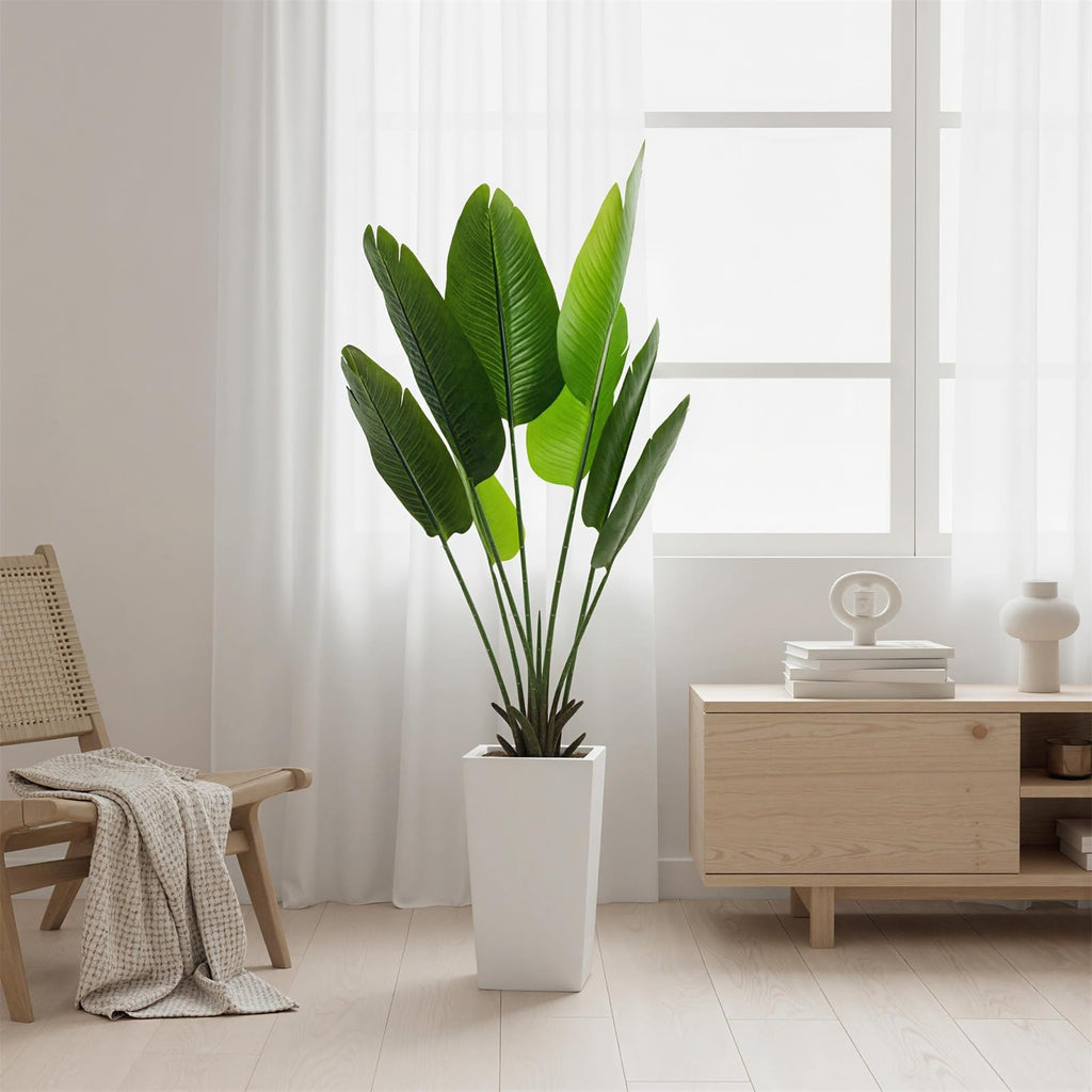 4.7FT Artificial Banana Leaf Tree Indoor, 56" Bird of Paradise Faux Floor Plant Tree, Large Fake Tropical Potted