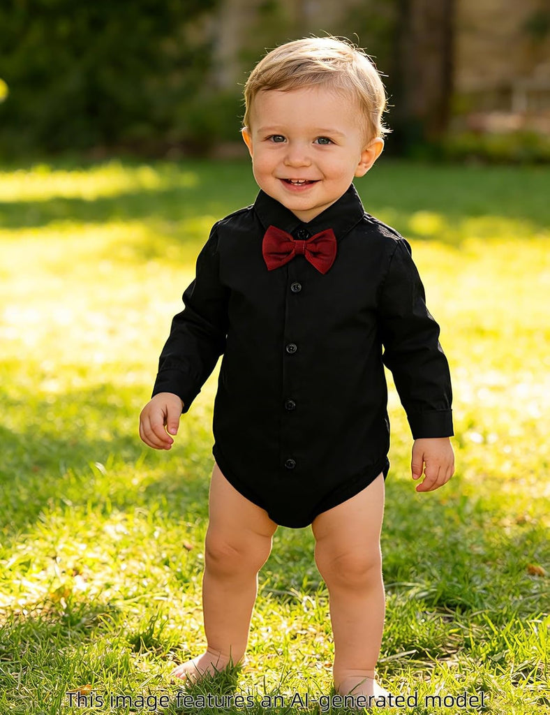 Infant Baby Boys Dress Shirt Formal Bodysuit Rompers