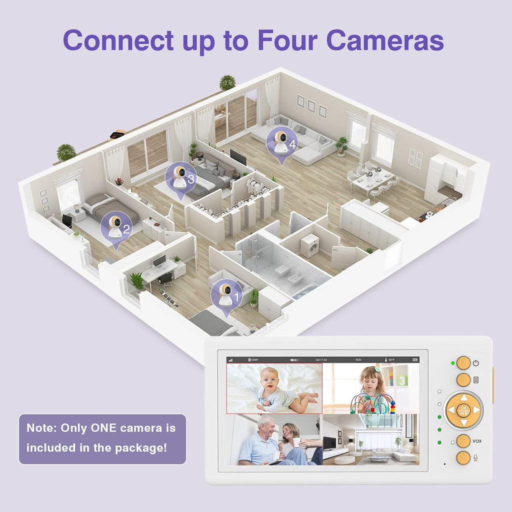 Monitor with Camera and Audio, 5" 720P HD Screen Video Baby Monitor with Pan-Tilt-Zoom Camera, 30hrs Long Battery