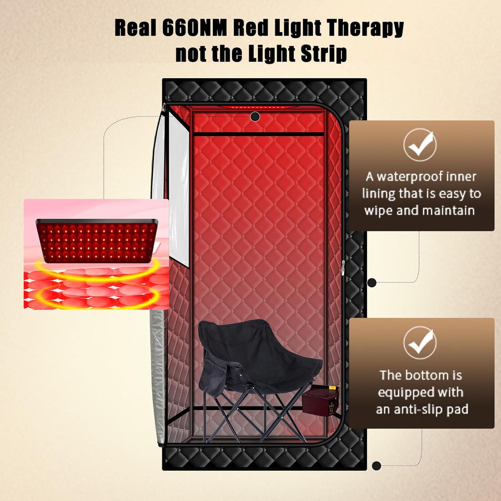 Smartmak Portable Sauna with Infrared 660nm Red Light Therapy Lamp for Home Relaxation