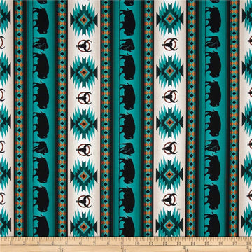 Tucson Buffalo Stripe Turquoise, Fabric by the Yard