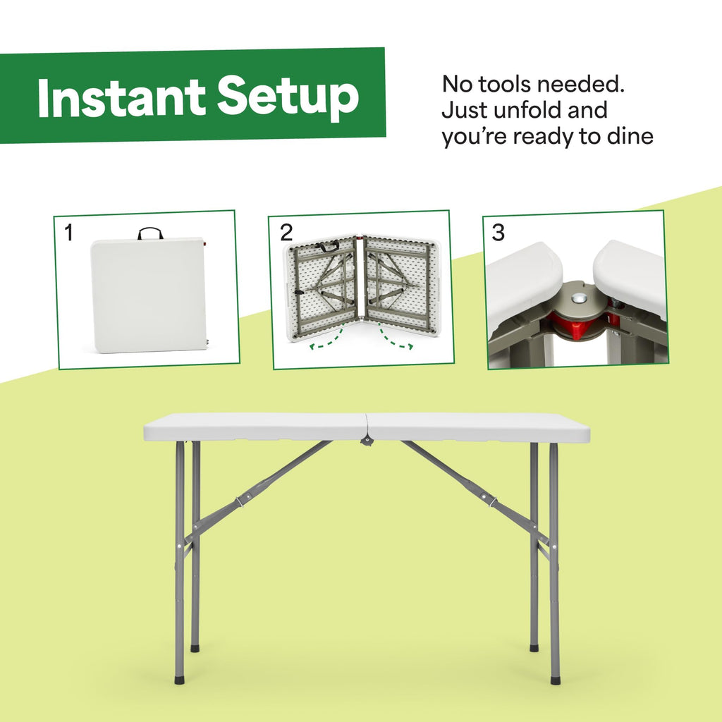White 4ft Folding Table with Handle | Heavy-Duty Foldable Table | Portable Table for Indoor & Outdoor Use | Perfect
