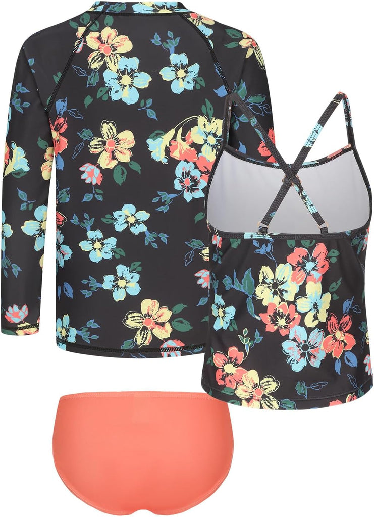 Girls 3 Piece Swimsuits Set Long Sleeve Rash Guard for Girls Tankini Bathing Suits Beach Swimwear