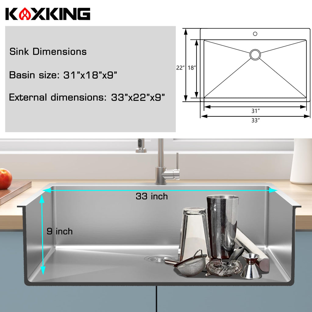 33x22 Drop In Stainless Steel Single Bowl