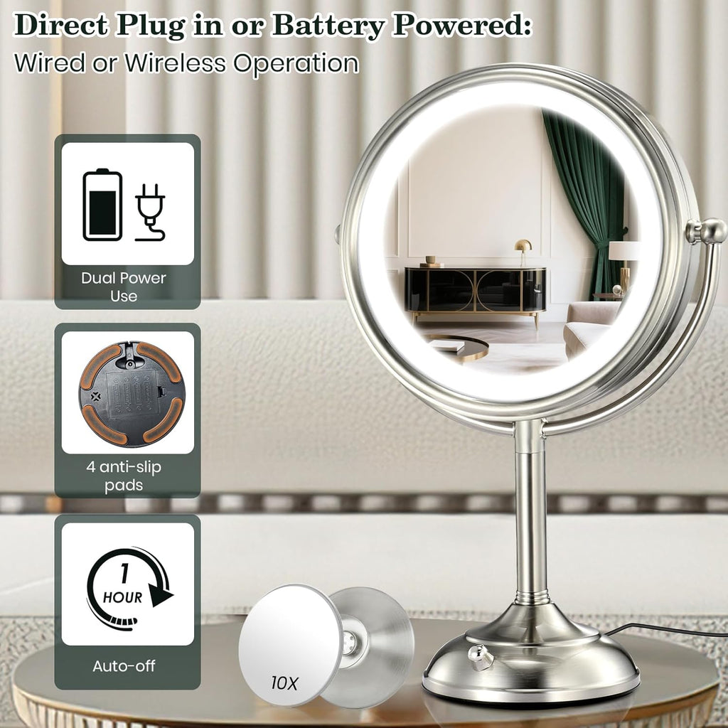 11.8" Extra Large 17" Tall Lighted Makeup Mirror, 1X/5X/10X 3-Sided Magnifying Mirror with 96 LEDs, 3 Color Dimmable