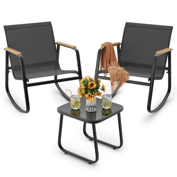 3 Pieces Patio Furniture Set Textilene Outdoor Rocking Set, Black