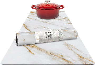 Heat Resistant Table Runner Trivet Mat - White Golden Marble, 40"